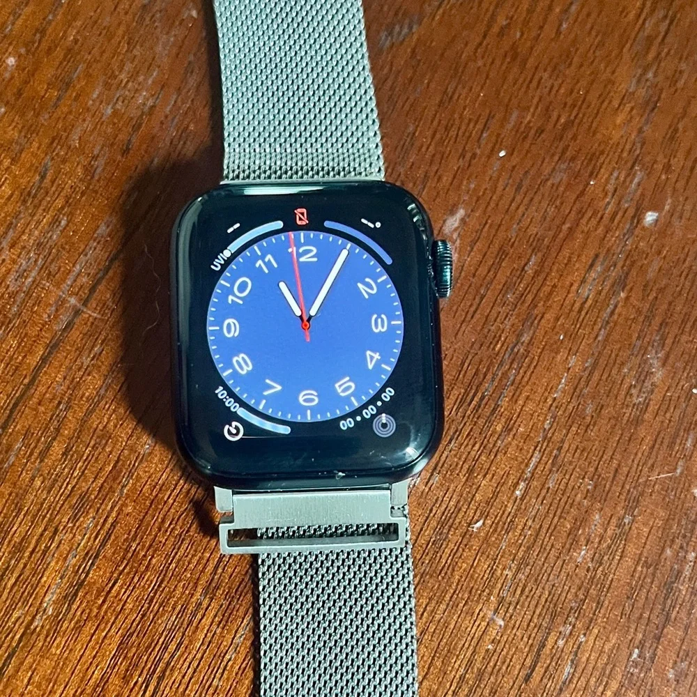 Apple Stainless Steel Smartwatch with Blue Dial and Silver Milanese Band